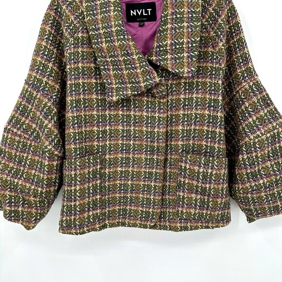 NVLT jacket blazer cape coat boucle tweed lantern sleeve plaid swing XL - Picture 4 of 7